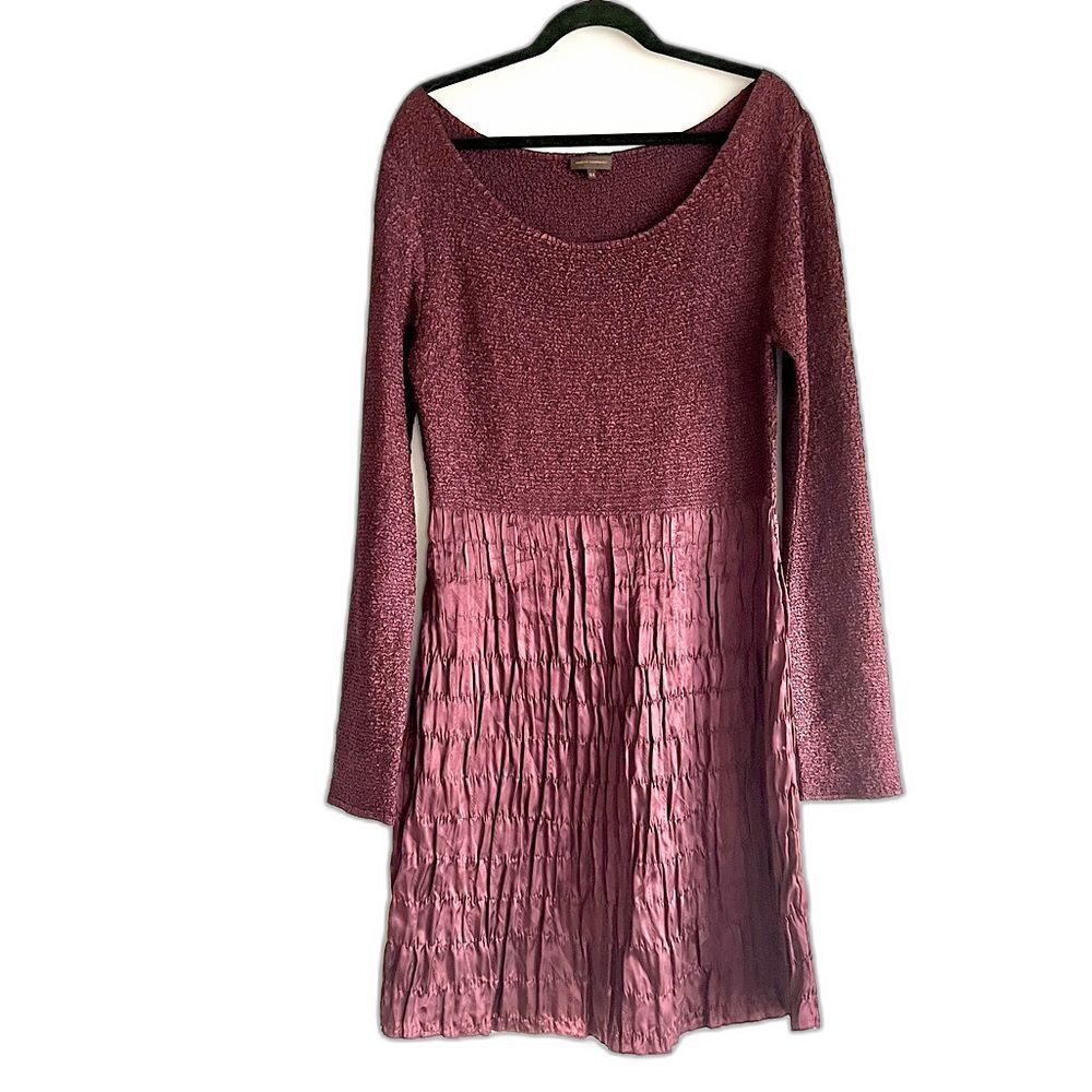 Adolfo Dominguez Long Sleeve Crinkle Fabric Burgundy Midi Dress Size EU 44